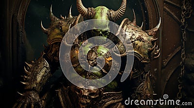 Green Dwarf With Big Horns: Skull Motif Heroic Artwork By Mike Campau And Magali Villeneuve Stock Photo