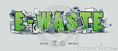 Green E-waste Sign with Electronic Devices Vector Illustration