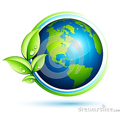 Green earth with leaves Vector Illustration