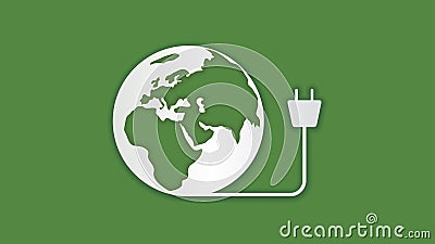 Green earth power plug electric concept, vector illustration paper cut style Cartoon Illustration