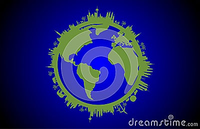 Green earth vector with globe illustration Cartoon Illustration