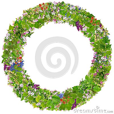 Green Easter round photo frame isolated Stock Photo