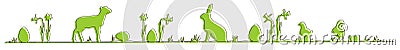 Green easter an spring symbols are building a Line Vector Illustration