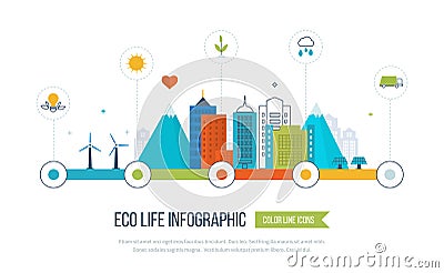 Green eco city infographic. Ecology concept, Vector Illustration