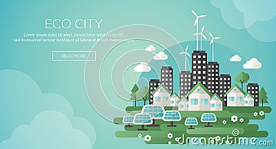 Green eco city and sustainable architecture banner Vector Illustration