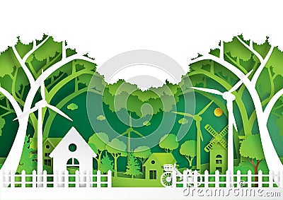 Green eco friendly of environment concept paper art style Vector Illustration
