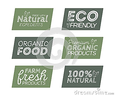 Green Eco Food Labels. Health Headings. Vector Illustration Collection Stock Photo