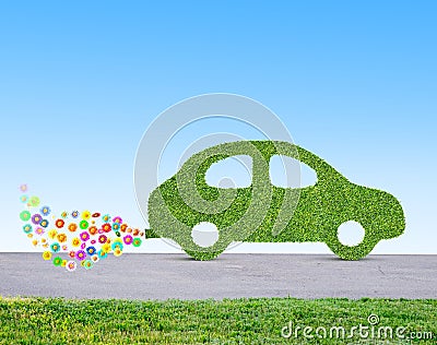 Green eco friendly car concept made of grass Cartoon Illustration