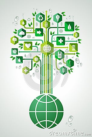 Green eco friendly planet tree Vector Illustration