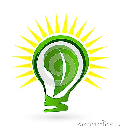 Green eco light bulb leaf vector logo Vector Illustration