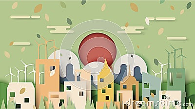 Green eco urban cityscape scene paper cut Vector Illustration