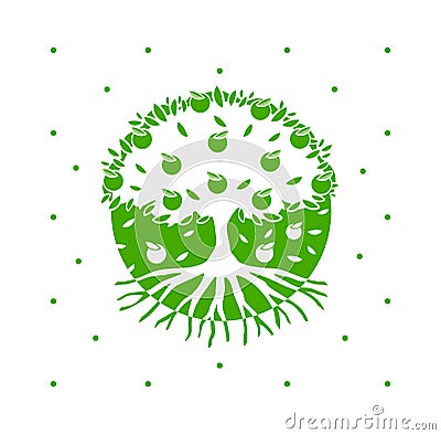 Tree Roots Logo.Green Vector Apple Tree With Roots Stock Photo