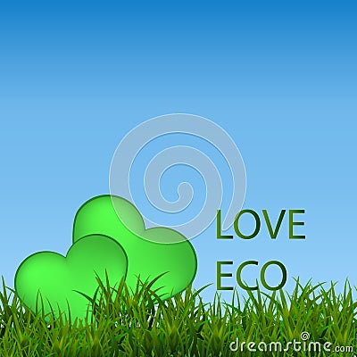 Green ecological banner with green grass and blue sky Vector Illustration