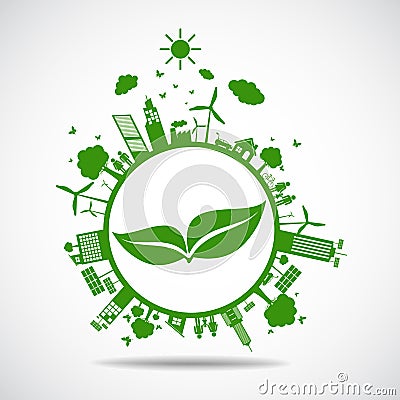 Green ecology City environmentally friendly Leaf Eco Frame Vector Illustration