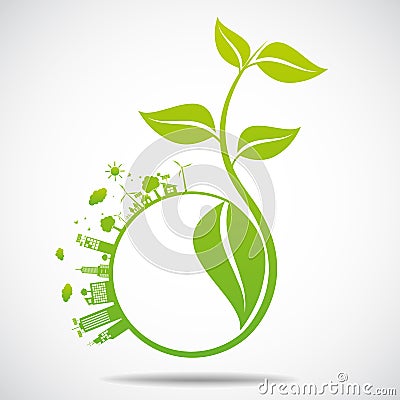 Green ecology City environmentally friendly Leaf Eco Frame Cartoon Illustration