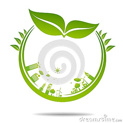 Green ecology City environmentally friendly Leaf Eco Frame Cartoon Illustration