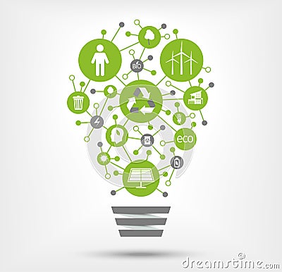 Green, ecology and environment icons in light bulb. Vector illustration Vector Illustration