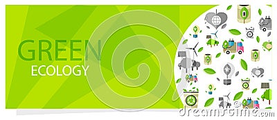 Green Ecology Flyer with Circle Full of Eco Icons Vector Illustration