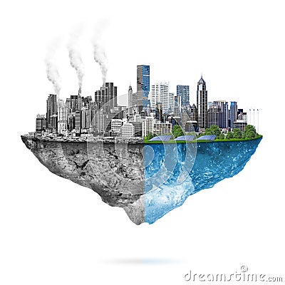 Green ecology vs. pollution Stock Photo