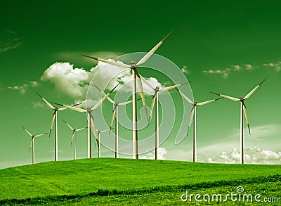 Green Ecology, Wind turbines Stock Photo