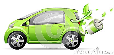 Green electric car Vector Illustration