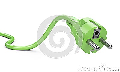 Green electric plug with wire. Eco green power concept. Cartoon Illustration