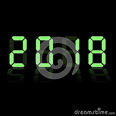 Green electronic digital numbers 2018. isolated on black background. Vector illustration. Vector Illustration