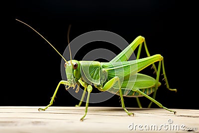 Green elegance Conehead Grasshopper showcased against a white background Stock Photo