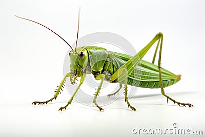 Green elegance Conehead Grasshopper showcased against a white background Stock Photo