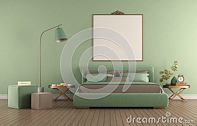 Green elegant bedroom with double bed Stock Photo