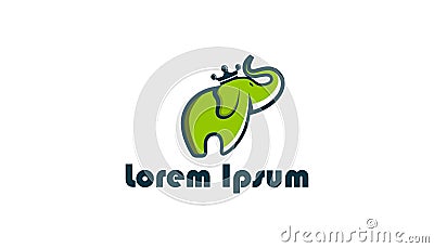 Green elephant with a crown on his head Vector Illustration