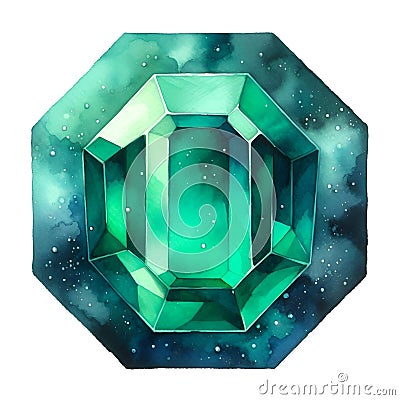 green emerald crystal gem wealth symbol watercolor paint Stock Photo