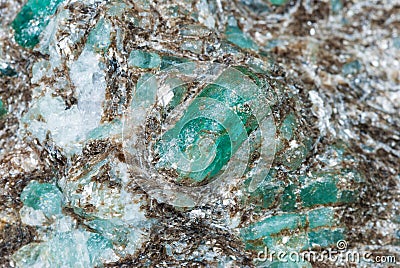 Green emerald crystals in a matrix Stock Photo