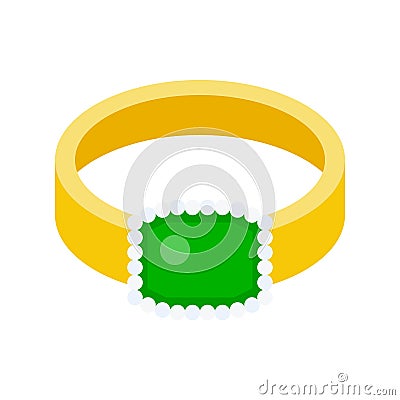 Green emerald ring, jewelry related icon, flat design Vector Illustration