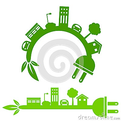 Green Energy City Banner Vector Illustration