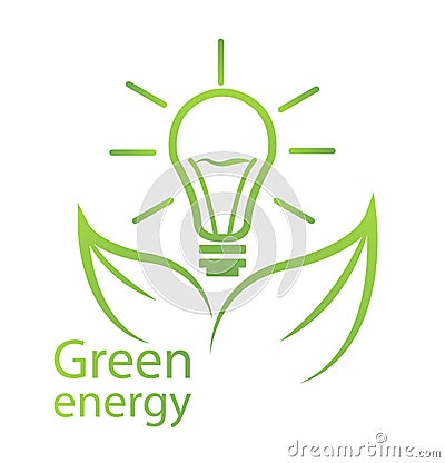 Green energy, Eco certification, Bio certification, light bulb imitation logo element, vector illustration Vector Illustration