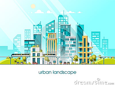 Green energy and eco friendly city. Modern architecture flat vector illustration 3d style. Vector Illustration