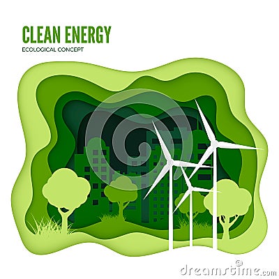 Green energy ecological concept. Green paper cut banner template. World Environment Day. Vector Vector Illustration