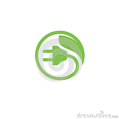 Green energy Electrical plug logo Vector Illustration