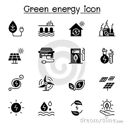 Green energy, Clean power, Eco friendly industial icon set vector illustration graphic design Vector Illustration