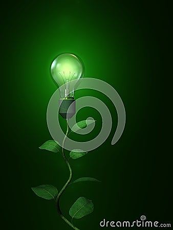 Green Light Lamp Bulb Stock Photo