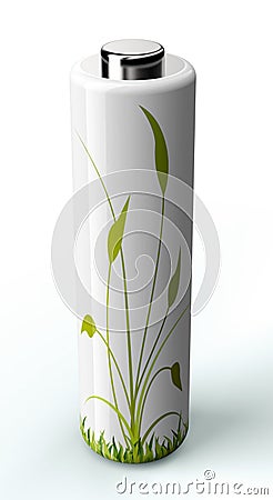 Green engery concept battery with plant on it Cartoon Illustration