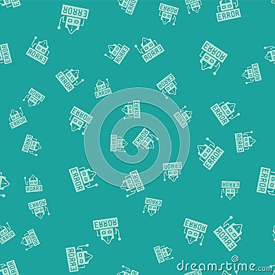 Green Error in the operation program of the robot icon isolated seamless pattern on green background. A broken chip of a Vector Illustration