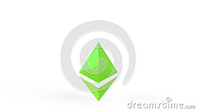 Green Ethereum gold sign icon Isolated with white background. 3d render isolated illustration, cryptocurrency, crypto, business, Cartoon Illustration