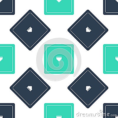 Green Ethernet socket sign. Network port - cable socket icon isolated seamless pattern on white background. LAN port Vector Illustration
