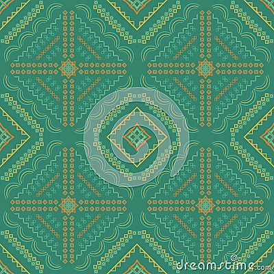 Green ethnic pattern with geometric ethnic seamless square in for fabric pattern Stock Photo