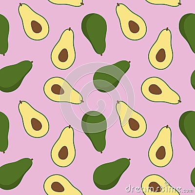 green exotic avocado pattern seamless on a pink background vector Vector Illustration