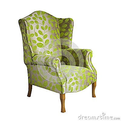 Green fabric arm chair isolated on white background Stock Photo