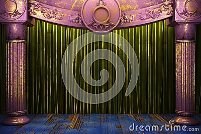 Green fabric curtain on stage Stock Photo