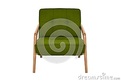 Green fabric and wood armchair modern designer Stock Photo